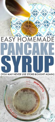 an easy homemade pancake syrup recipe in a measuring cup