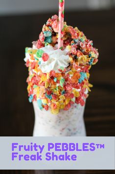 an ice cream sundae with fruity pebbles and cereal sprinkles