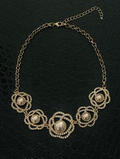 "Lightweight Gold Chain Necklace with Faux Pearl Flower Pendants and Rhinestones, Fashion Necklace, Jewelry for Women, Gift for Her 16\" long plus 3\" extension  Pendants 1\" by 1\"" Cluster Necklace, Pearl Flower, Pink Rhinestones, Gold Chain Necklace, Flower Pendant, Jewelry For Women, Necklace Jewelry, Pendant Necklaces, Gold Chain