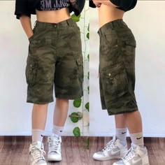 Army Jorts Outfit, Cargo Jorts Outfits Women, Cargo Jorts Outfits, Cargo Shorts Aesthetic, Bermudas Cargo, Cargo Shorts Outfit, Baggy Cargo Shorts, Military Shorts, Bermuda Cargo