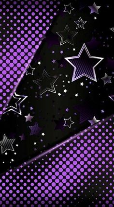 purple and black background with silver stars on the top, and dots in the bottom