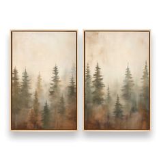 two paintings with trees in the background