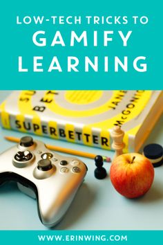 a video game controller next to a stack of books with the title low - tech tricks to gamify learning