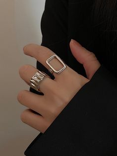 Original Simple Chic Geometric Ring SILVER-2 Pcs-One_size Ring Party Jewelry, Ring Settings Types, Wide Ring, Punk Jewelry, Geometric Ring, Wide Rings, Handmade Jewelry Gift, Simple Chic, Rings Set