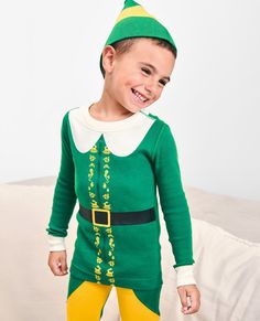 Kids Warner Bros™ Discovery Buddy the Elf Costume Long John Pajamas Set Buddy The Elf Family Costumes, Long Sleeve Green Sleepwear For Playwear, Playful Crew Neck Winter Sets, Playful Winter Sets With Crew Neck, Green Christmas Bedtime Sets, Buddy The Elf Costume, Winter Essentials Clothes, Elf Pajamas, Holiday Pjs