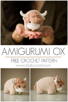 the amigurum ox is an adorable crocheted animal that can be used to decorate