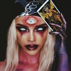 Creepy Fortune Teller Makeup, Fortune Teller Halloween Makeup, Creepy Fortune Teller, 7 Deadly Sins Makeup, Halloween Fortune Teller Costume, Fortune Teller Makeup, Fortune Teller Halloween, Base Eyes, Halloween Makeup Look