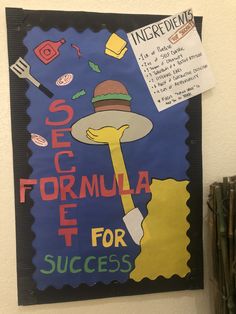 a bulletin board with an image of a hat and shovel on it that says seg, formula eff for success