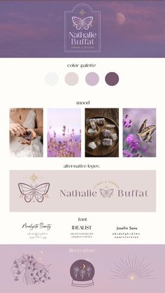 the website design for natural beauty products, including lavenders and butterflies in shades of purple