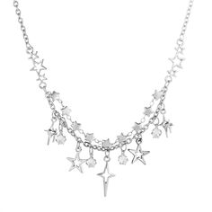 PRICES MAY VARY. Y2k Star Necklace:The star necklace with a sparkling zircon silver star pendant and a delicate chain,the various star design adds glamour to the wearer,making you more attractive. Material:This silver necklace is made of stainless steel chain,with quality star alloy accessories and zircon,ensuring it won't fade or break easily,stylish and cool. Size:Our silver star pendant necklace length is 17"+ 2.4" extension,the y2k necklace size is perfect for most woman. Various occasions:T Star Silver Necklace, Lightning Accessories, Celestial Grunge, Dangling Necklace, Star Y2k, Chain Necklace Women, Y2k Star, Necklace Inspiration, Star Clothing