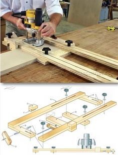 an image of a man using a driller to cut plywood planks into pieces