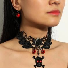 This Unique Earring And Necklace Set Is A Wonderful Addition To Your Wardrobe And Your Style; Sure To Get Lots Of Compliments! Skeleton Skull Earrings Along With Skeleton Skull Victorian Gothic Rose Floral Flower Lace Rhinestone Choker. Great For Halloween Or Anytime! Gshmve00000m48h Punk Skull Jewelry For Halloween, Punk Style Skull Jewelry For Halloween, Punk Style Halloween Festival Jewelry, Edgy Jewelry For Halloween Gift, Edgy Halloween Festival Jewelry, Metal Skull Print Jewelry For Halloween, Edgy Metal Jewelry With Skull Print, Gothic Skull Jewelry With Skull Print, Punk Skull Earrings For Party