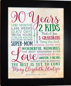 a framed print with the words 30 years and two kids