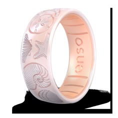 A beach lover's dream, the She Sells Seashells ring combines moonstone and rose gold hues in a mesmerizing DualTone design. Delicately etched with seashells, sand dollars, and starfish, this ring captures the essence of sun-soaked shores and timeless ocean treasures. Product Dimensions:width: 6.6mmthickness: 1.75mm | Enso Rings Etched Coastal Silicone Ring | She Sells Seashells - Moonstone/Rose Gold | Size 3 Enso Rings, Vinyl Aesthetic, Sea Glass Ring, Preppy Jewelry, Ocean Treasures, Sand Dollars, She Sells Seashells, Silicone Ring