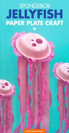 the jellyfish paper plate craft is made with pink tissue pom - poms