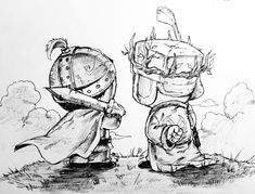 a drawing of two people dressed as knights