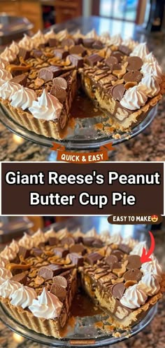 the giant reese's peanut butter cup pie is ready to be cut into pieces