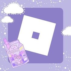 a purple box with a bear sticker on it next to a white square in the sky