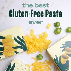 the best gluten - free pasta ever is on display with green olives and parmesan cheese