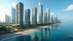 an artist's rendering of a beachfront city with high rise buildings