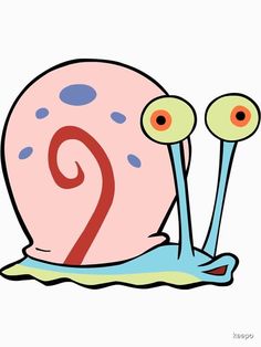 a cartoon snail with two eyes on it's back