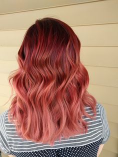 Copper Rose Hair Color, Peach Auburn Hair, Red To Rose Gold Hair, Deep Rose Gold Hair, Auburn Hair Balayage Rose Gold, Burnt Peach Hair, Fall Rose Gold Hair, Red Hair With Pink Highlights Rose Gold, Red Rose Gold Hair