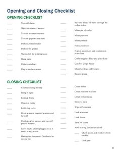 an open and closing checklist is shown with green text on the bottom right corner