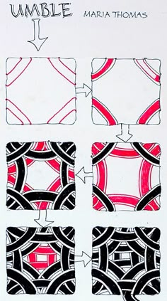 the instructions for how to make an umbrella quilt pattern in red, black and white