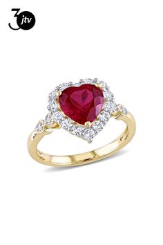 2.84ct Heart Shape Lab Created Ruby & 0.63ctw Round White Topaz and 0.02ctw Round White Diamond 10k Yellow Gold Ring. Measures Approximately 0.81"L x 0.49"W. Yellow Gold Ring, White Topaz, White Diamond, Heart Shape, Cookie Recipes, Gold Ring, Topaz, Ruby, Yellow Gold