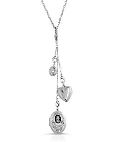 This silver-tone multi charm heart locket necklace is both functional and fabulous. Heart Locket Necklace Silver, Silver Locket Necklace, 1928 Jewelry, Heart Locket Necklace, Vintage Inspired Jewelry, Cameo Jewelry, Necklace Online, Heart Locket, Jewelry Companies