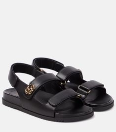 Moritz GG Leather Sandals in Black - Gucci | Mytheresa Planned Outfits, Fashion Sandals Flat, Outfit Links, Gucci Sandals, Bridal Bag, Scenery Nature, Classic Bags, Cute Sandals, Evening Shoes