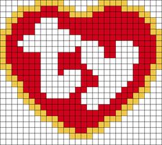 a cross stitched heart with the letter c in it's center, as well as an arrow