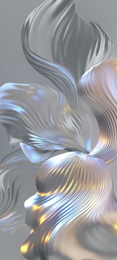 an abstract image of white and silver waves on a gray background with gold highlights in the center