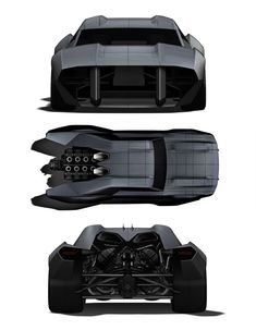 the concept car is shown in three different views