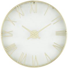 a white clock with roman numerals on the face