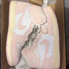 Jordan 1 Retro Hi Og Light Pink Cute Women’s 8.5 Worn One Time Nike Pastel Lace-up Sneakers, Pastel High-top Sneakers With Rubber Sole, High-top Pastel Sneakers With Rubber Sole, Nike Round Toe Pastel Sneakers, Nike Pastel High-top Sneakers, Nike Pastel Sneakers With Round Toe, Pastel Sneakers With Branded Insole And Round Toe, Casual Pastel High-top Custom Sneakers, Air Jordan Retro High Og