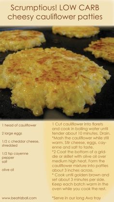 the recipe for scrumptious low carb cheesy cauliflower patties