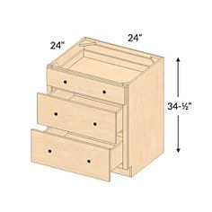 the drawers are shown with measurements for each drawer in this image, and one is labeled