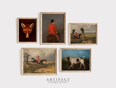 four paintings of dogs and people in different styles, with the words artfact above them