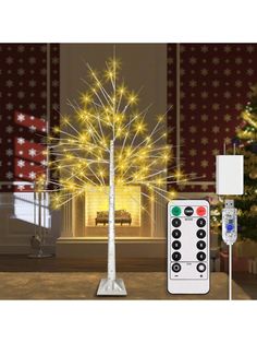 a christmas tree with lights and remote control