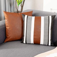 PRICES MAY VARY. Cotton Canvas+ Faux Leather Imported PACKAGE INCLUDED: This set include two decorative pillow covers: Black white faux leather pillow cover 18 x 18 Inch / 45 x 45 cm x 1; Brown faux leather pillow cover 18 x 18 Inch / 45 x 45 cm x 1. Please allow 1-2cm error due to the manual measurement. Pillow covers ONLY , NOT include insert. WELL MADE : The black white tribal pillow cover both sides is made of high quality 100% cotton canvas and faux leather accent. Stylish and durable. Hand Leather Throw Pillows, Farmhouse Throw Pillow, White Throw Pillows, Stripe Throw Pillow, Modern Bedroom Decor, Leather Pillow, Sofa Couch Bed, Couch Sofa, Decorative Throw Pillow Covers