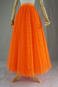 Gala Tulle Skirts, Flowy Long Skirts, Women's A-line Stretch High Waist Skirts, Layered English Court Skirts, Custom Tulle Skirts - Etsy Orange Stretch Lined Skirt, Stretch Orange Lined Skirt, Fitted Orange Pleated Skirt, Orange Party Maxi Skirt With Lined Skirt, Orange Party Maxi Skirt With Lining, Fitted Orange Skirt, Full Length Skirt For Dance, Stretch Orange Skirt For Party, Orange Lined Full Skirt