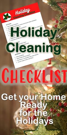 the holiday cleaning checklist is displayed on a christmas tree