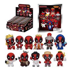 the deadpool toys are in their boxes