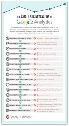 the small business guide to google's analyticss info sheet with an arrow pointing up