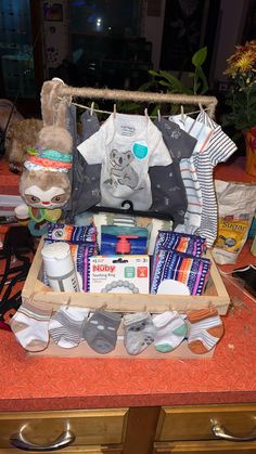 a baby's diaper and other items on a table