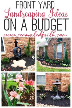 the front yard landscaping ideas on a budget with pictures of flowers and plants around it