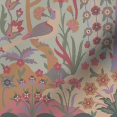 a wallpaper with flowers and birds on it