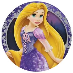 the princess aurora from disney's sleeping beauty is shown in this circular photo with stars and