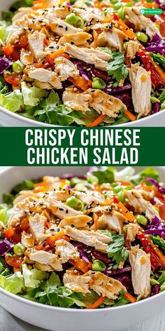 two bowls filled with chicken salad on top of a table